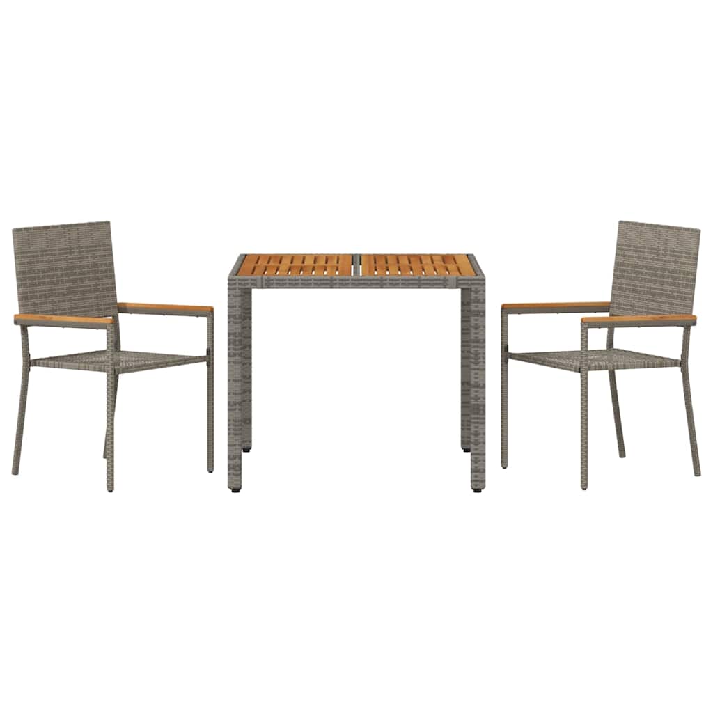 vidaXL Garten Essgruppe 3 pcs Grau Poly-Rattan