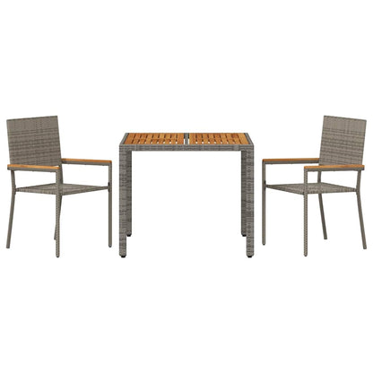 vidaXL Garten Essgruppe 3 pcs Grau Poly-Rattan