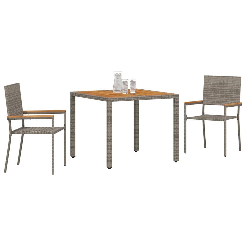 vidaXL Garten Essgruppe 3 pcs Grau Poly-Rattan