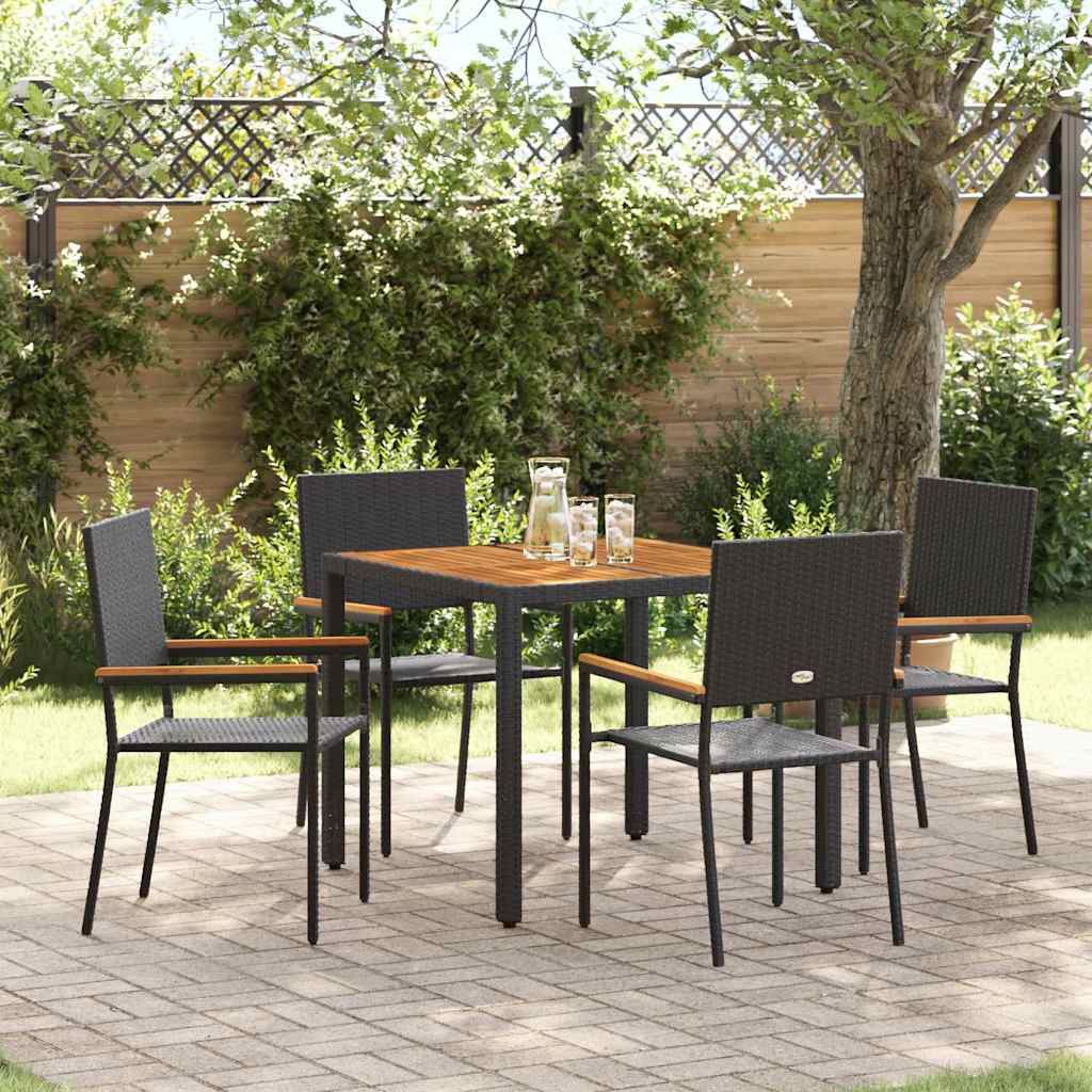 vidaXL Ensemble repas de jardin 5 pcs résine tressée noir
