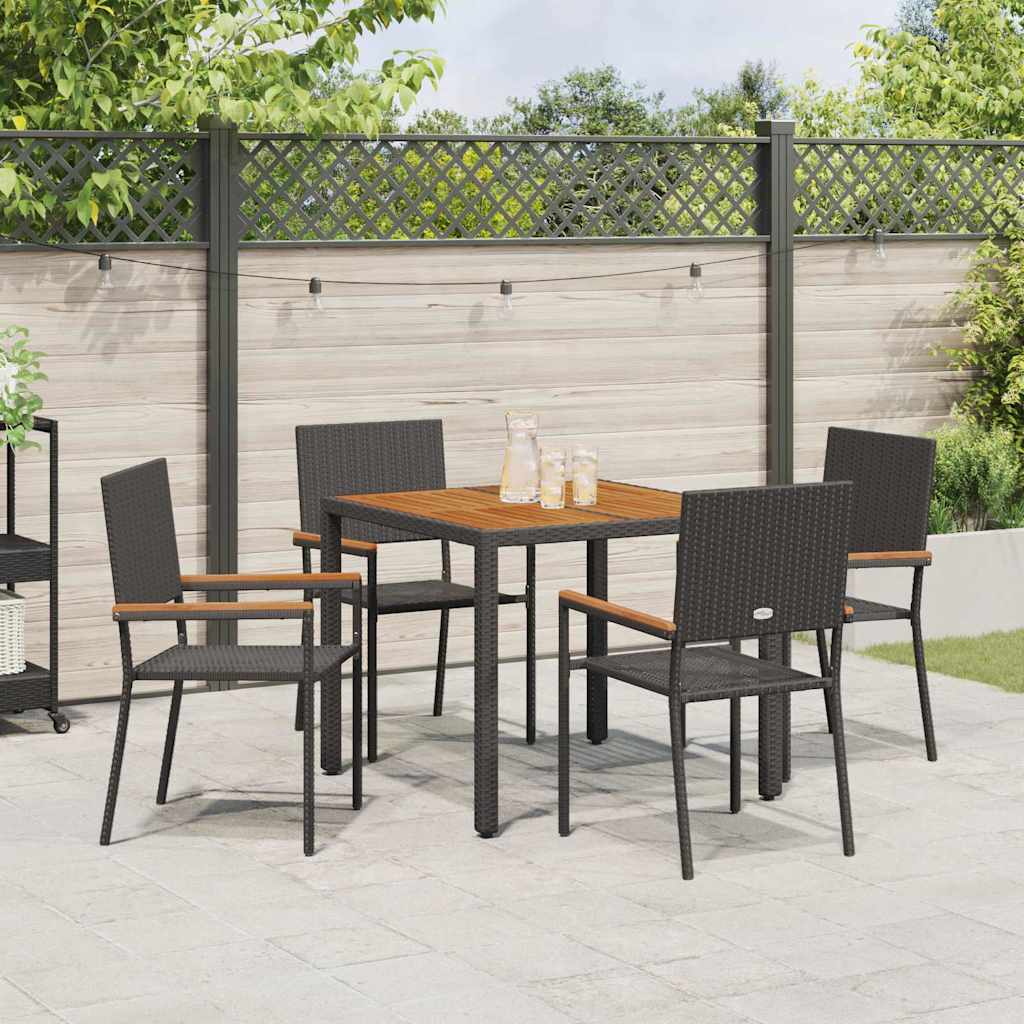 vidaXL Ensemble repas de jardin 5 pcs résine tressée noir