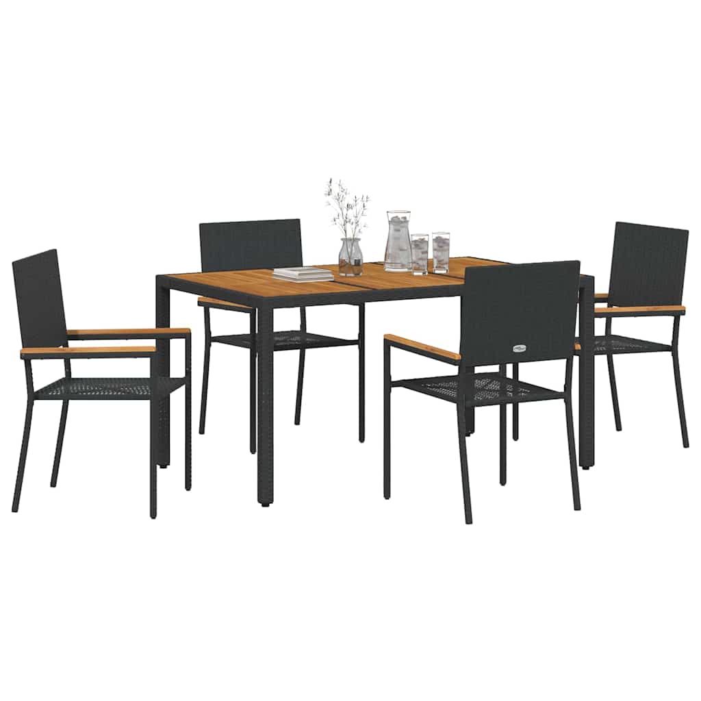 vidaXL Ensemble repas de jardin 5 pcs résine tressée noir