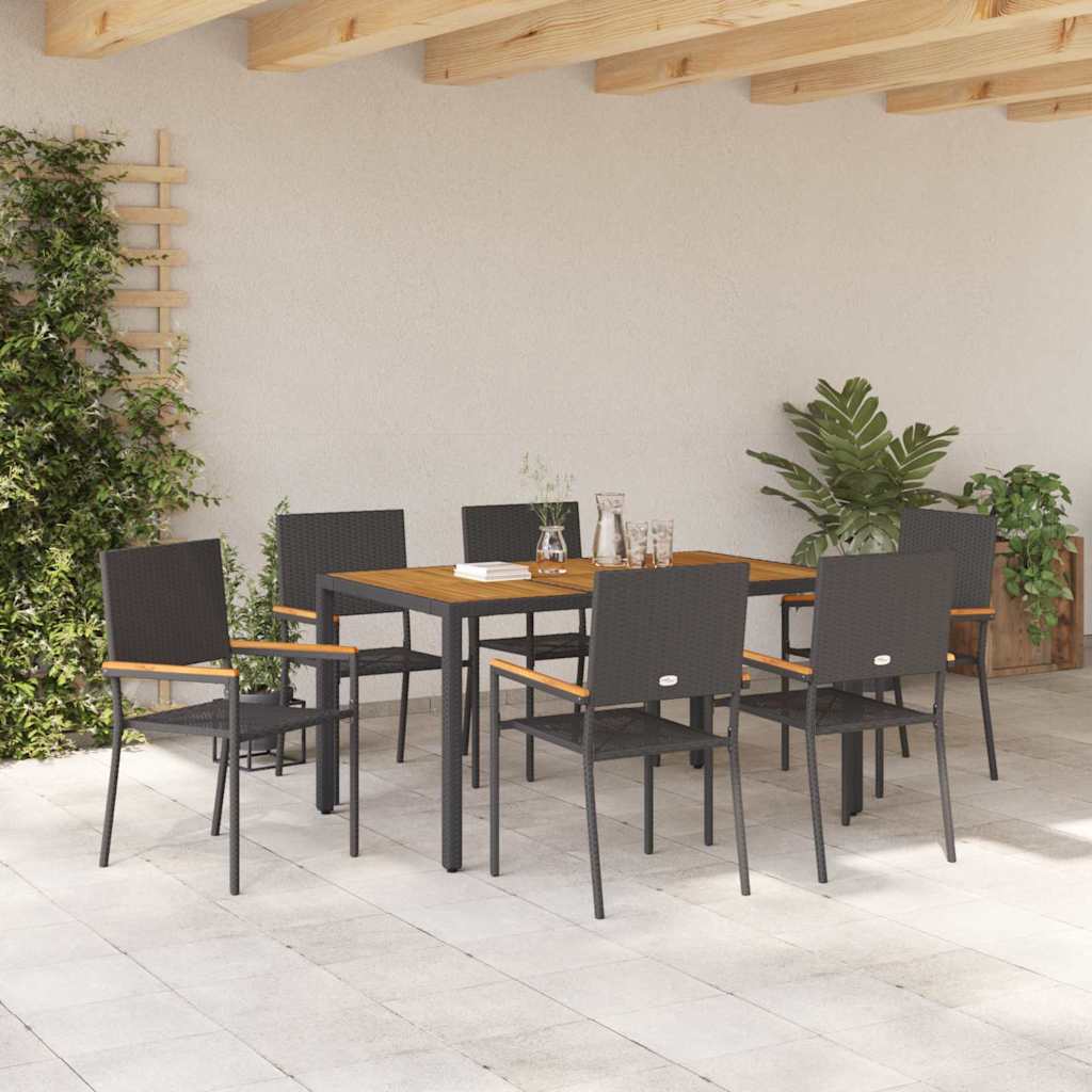 vidaXL Garten Essgruppe 7 pcs Schwarz Poly-Rattan