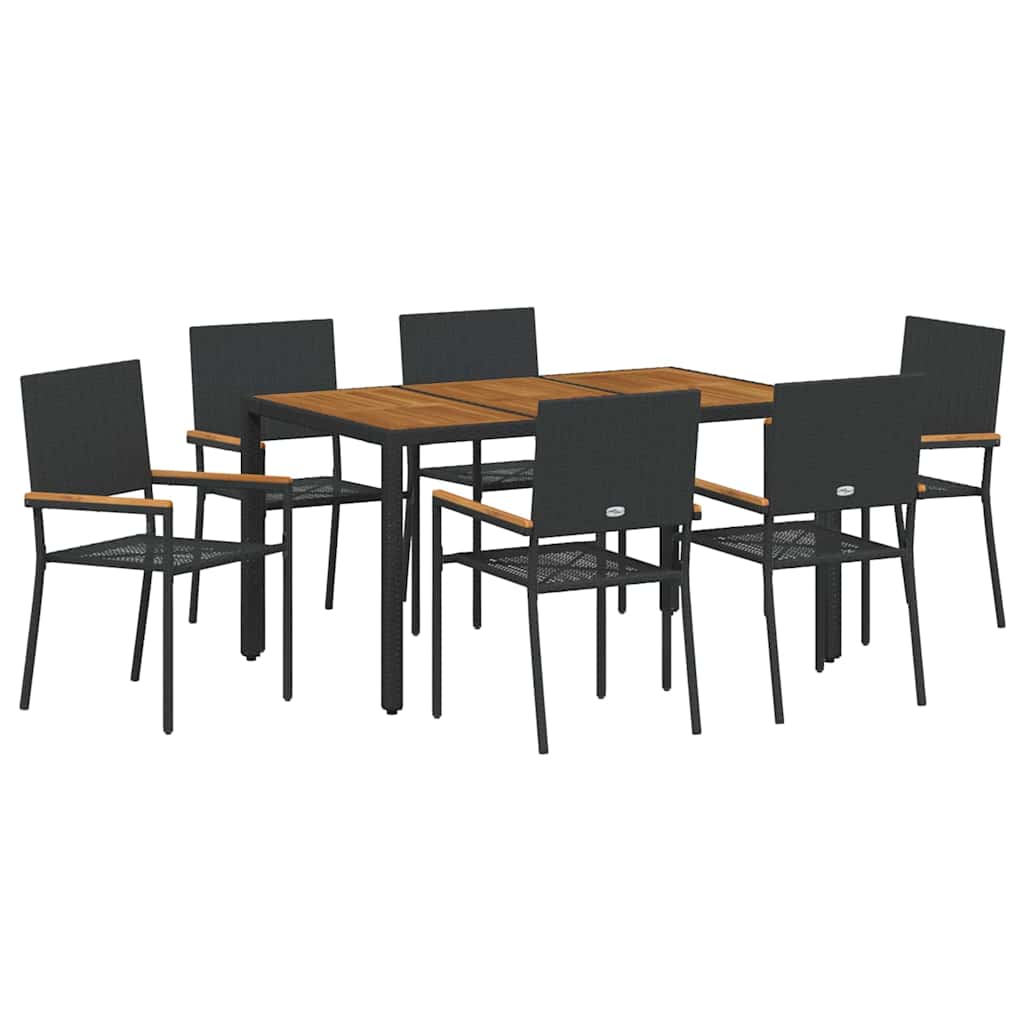 vidaXL Garten Essgruppe 7 pcs Schwarz Poly-Rattan