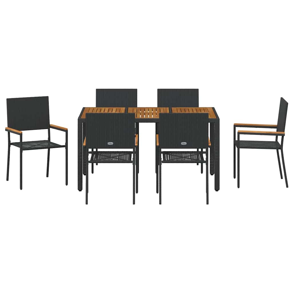 vidaXL Garten Essgruppe 7 pcs Schwarz Poly-Rattan