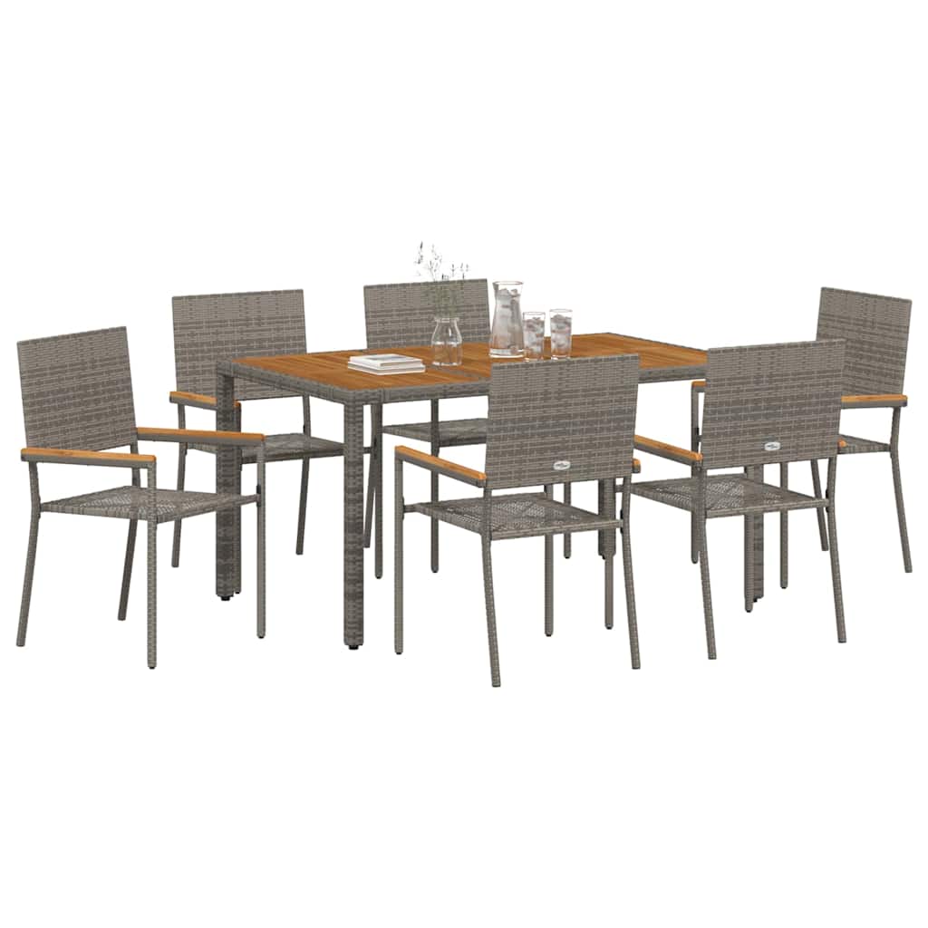vidaXL Garten Essgruppe 7 pcs Grau 150 x 90 x 75 cm Poly-Rattan