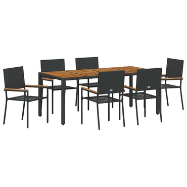 vidaXL Garten Essgruppe 7 pcs Schwarz Poly-Rattan