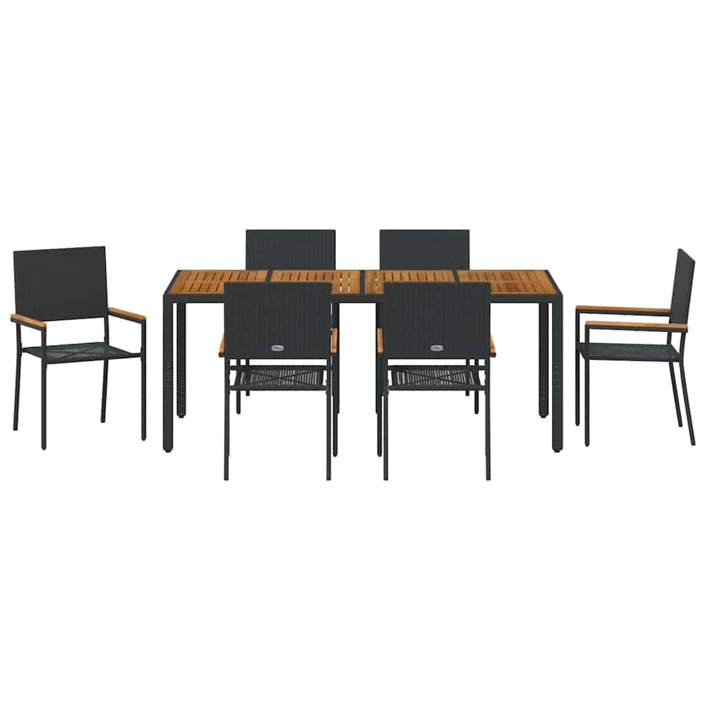 vidaXL Garten Essgruppe 7 pcs Schwarz Poly-Rattan