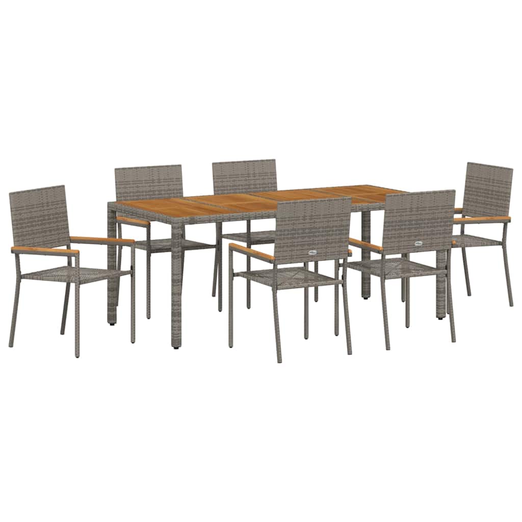 vidaXL Garten Essgruppe 7 pcs Grau Poly-Rattan