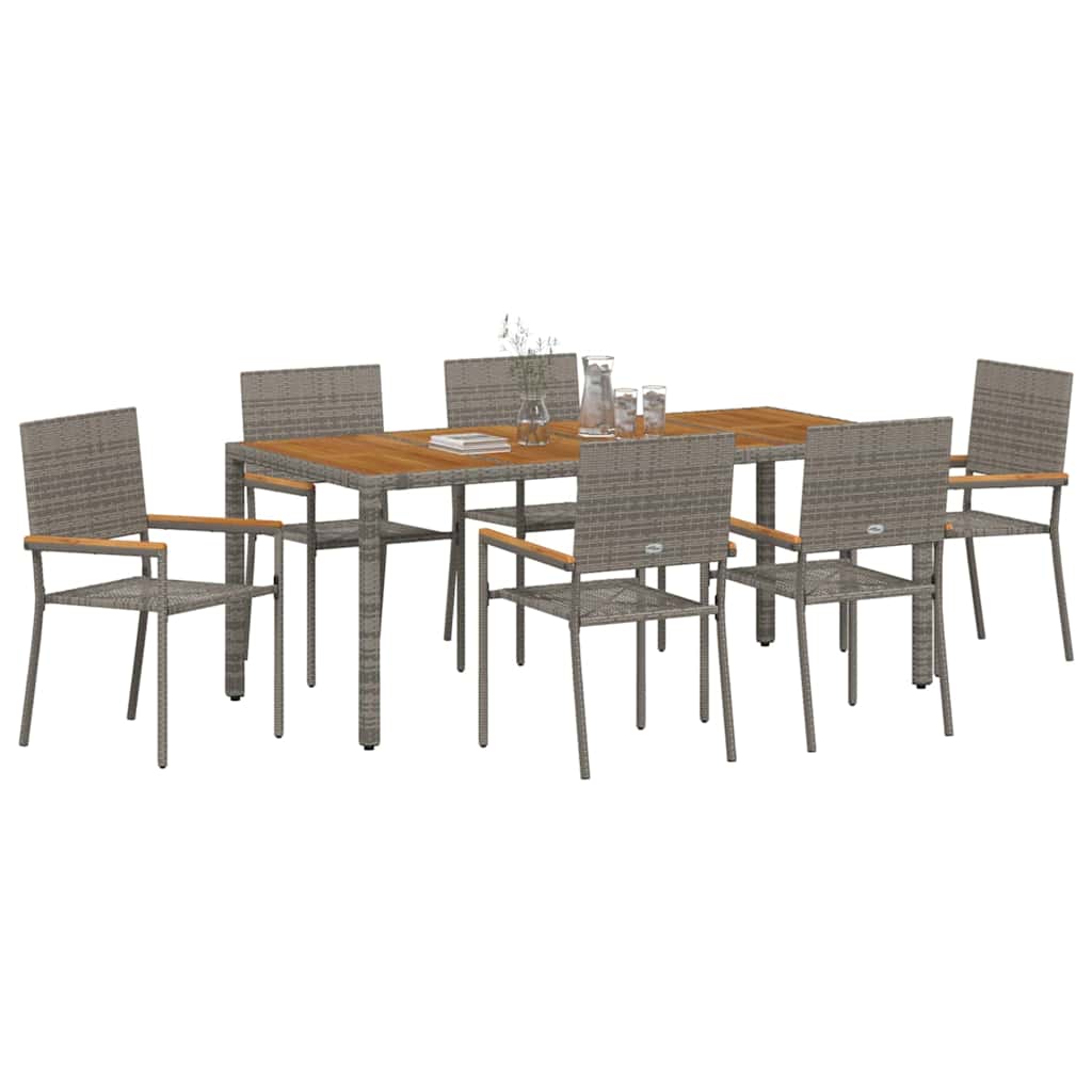 vidaXL Garten Essgruppe 7 pcs Grau Poly-Rattan