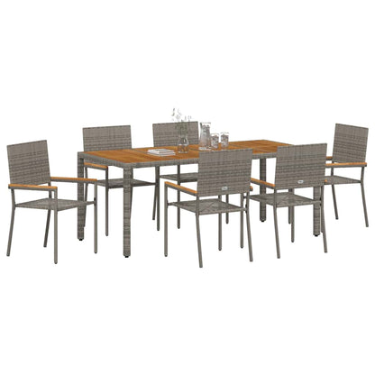 vidaXL Garten Essgruppe 7 pcs Grau Poly-Rattan