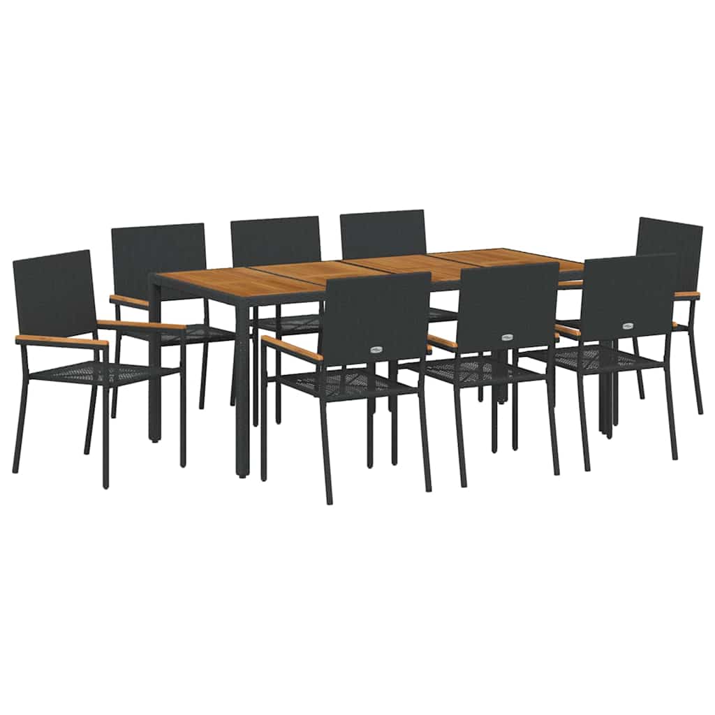 vidaXL Garten Essgruppe 9 pcs Schwarz Poly-Rattan