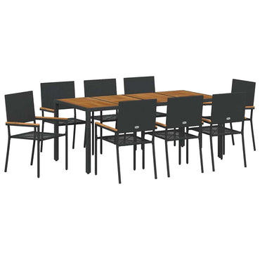 vidaXL Garten Essgruppe 9 pcs Schwarz Poly-Rattan