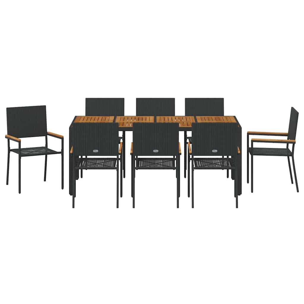 vidaXL Garten Essgruppe 9 pcs Schwarz Poly-Rattan
