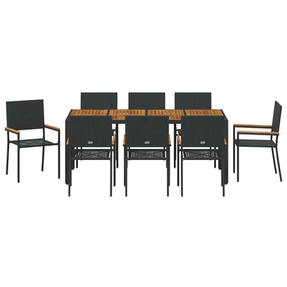 vidaXL Garten Essgruppe 9 pcs Schwarz Poly-Rattan