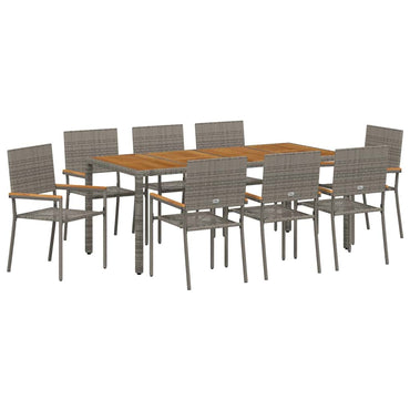 vidaXL Garten Essgruppe 9 pcs Grau Poly-Rattan