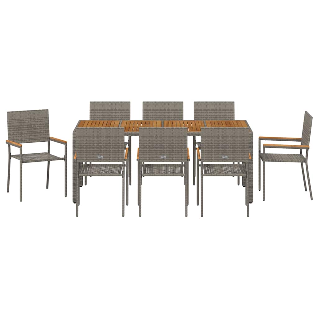 vidaXL Garten Essgruppe 9 pcs Grau Poly-Rattan