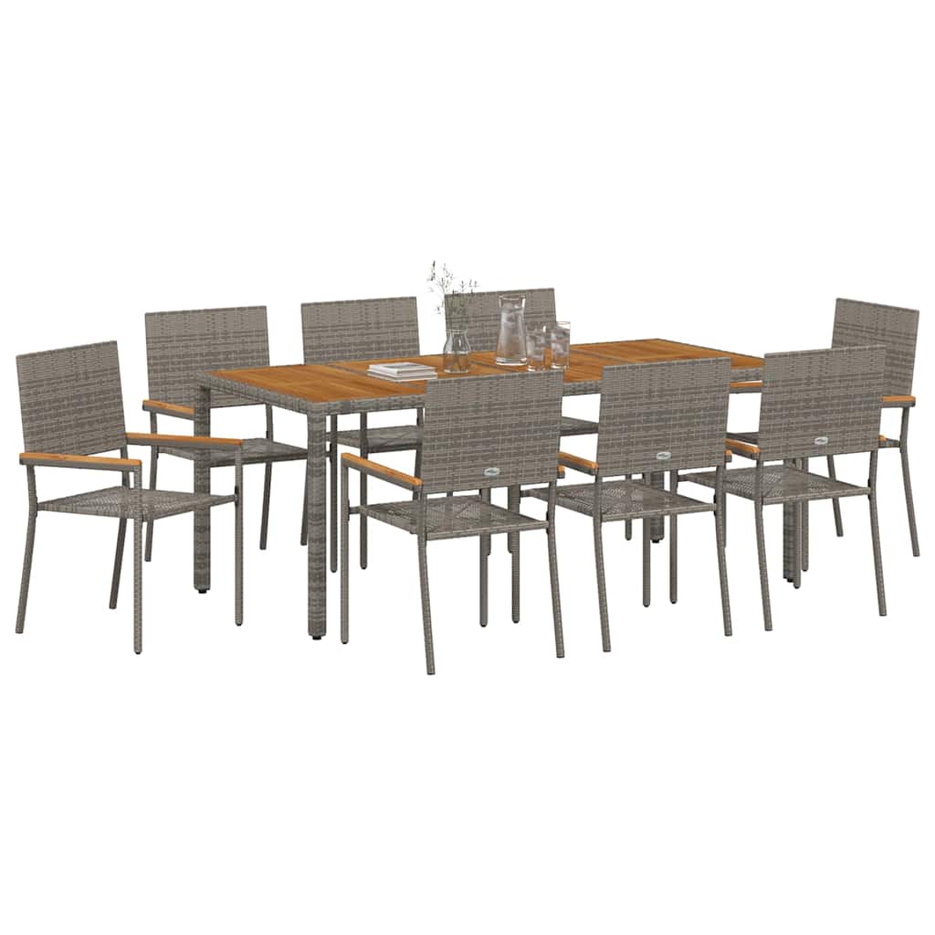 vidaXL Garten Essgruppe 9 pcs Grau Poly-Rattan