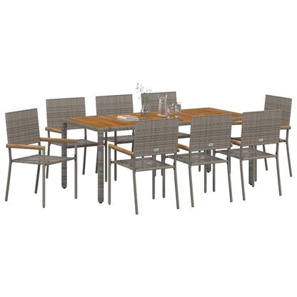 vidaXL Garten Essgruppe 9 pcs Grau Poly-Rattan