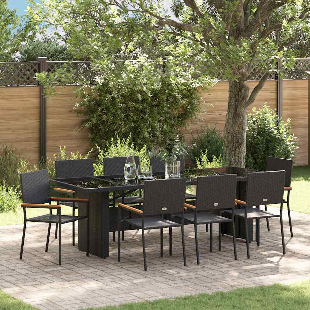 Garten Essgruppe 9 pcs Schwarz Poly-Rattan