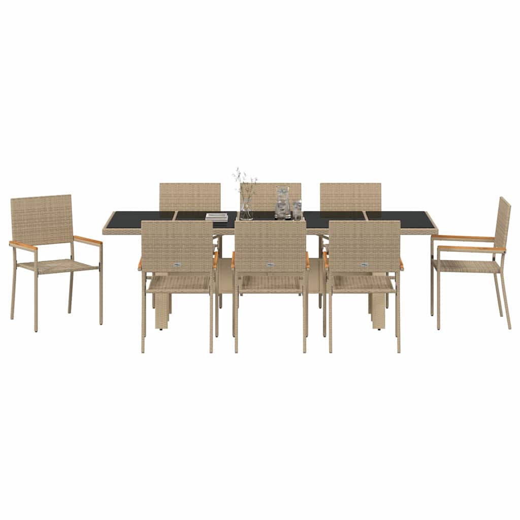 Garten Essgruppe 9 pcs Beige Poly-Rattan