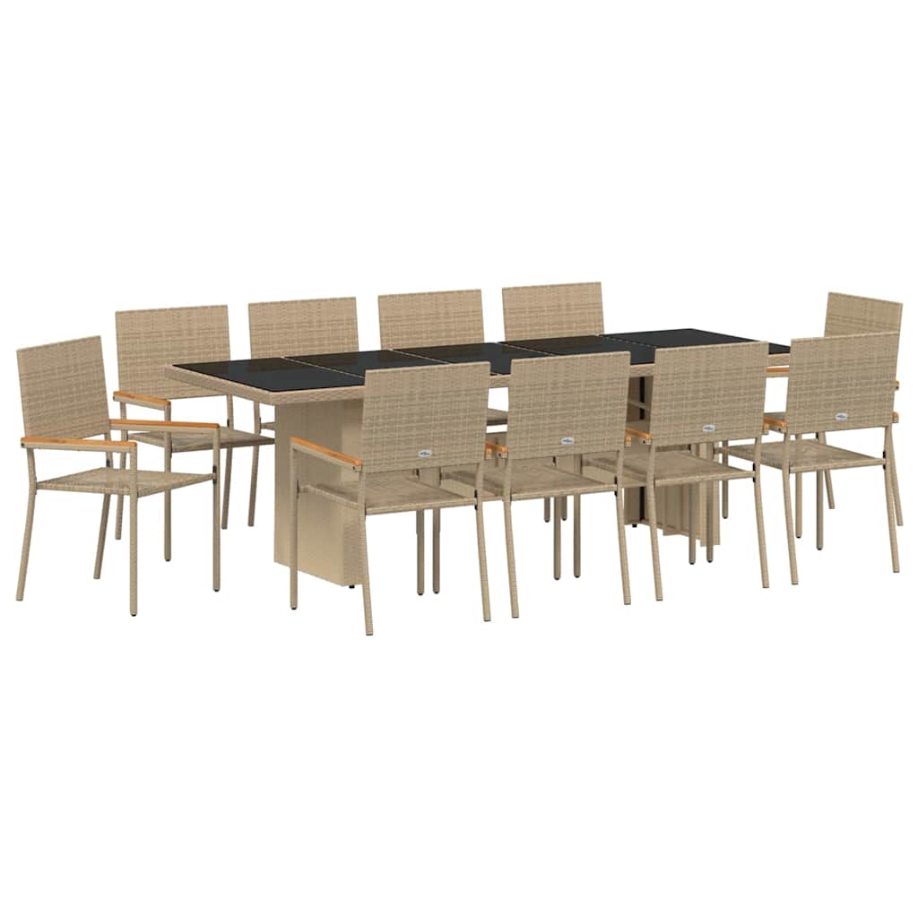 Garten Essgruppe 11 pcs Beige Poly-Rattan