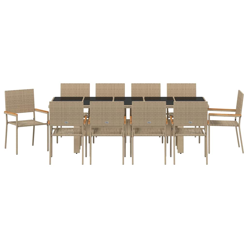 Garten Essgruppe 11 pcs Beige Poly-Rattan