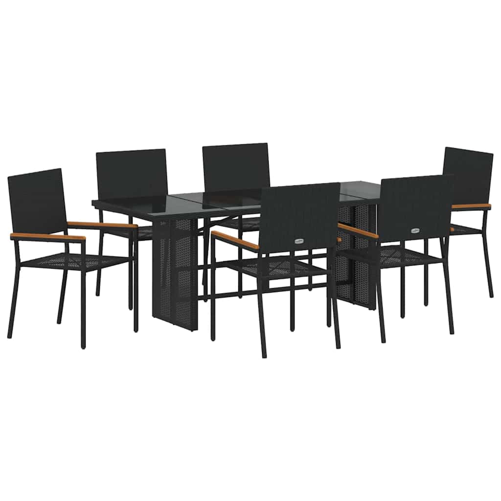vidaXL Garten Essgruppe 7 pcs Schwarz Poly-Rattan