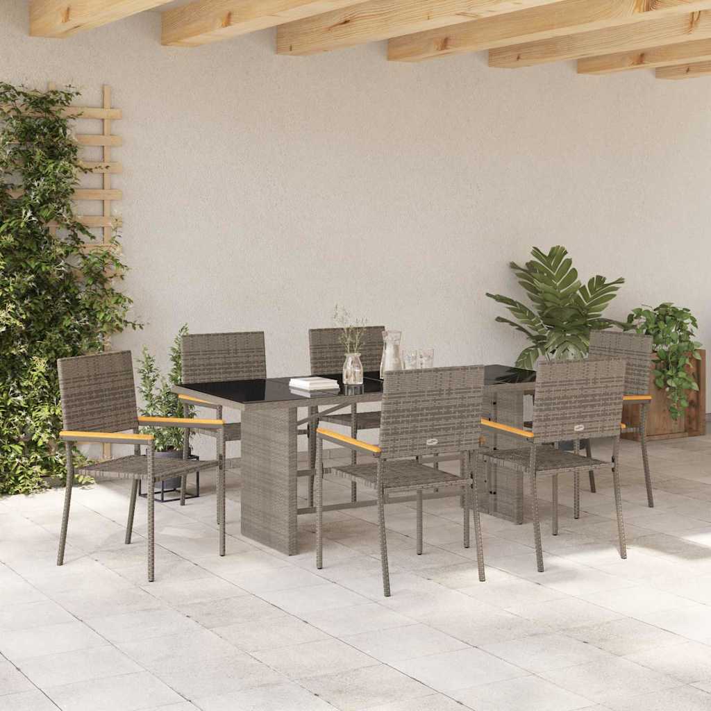 vidaXL Garten Essgruppe 7 pcs Grau Poly-Rattan