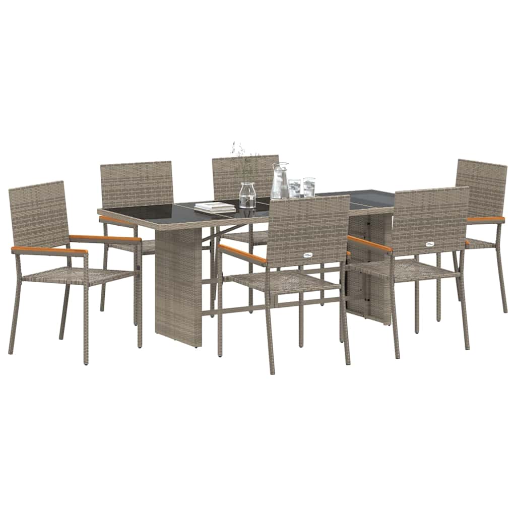vidaXL Garten Essgruppe 7 pcs Grau Poly-Rattan