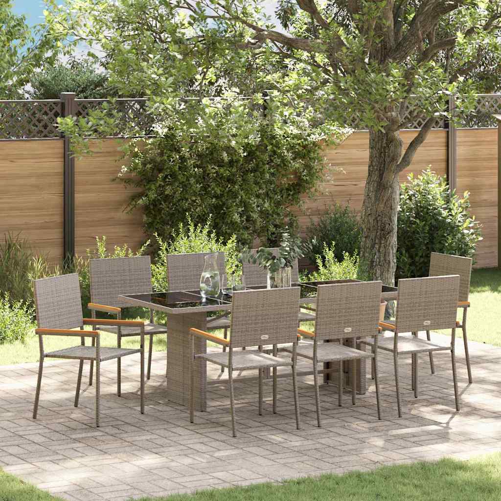 vidaXL Salon de jardin à manger 9 pcs Gris Résine tressée