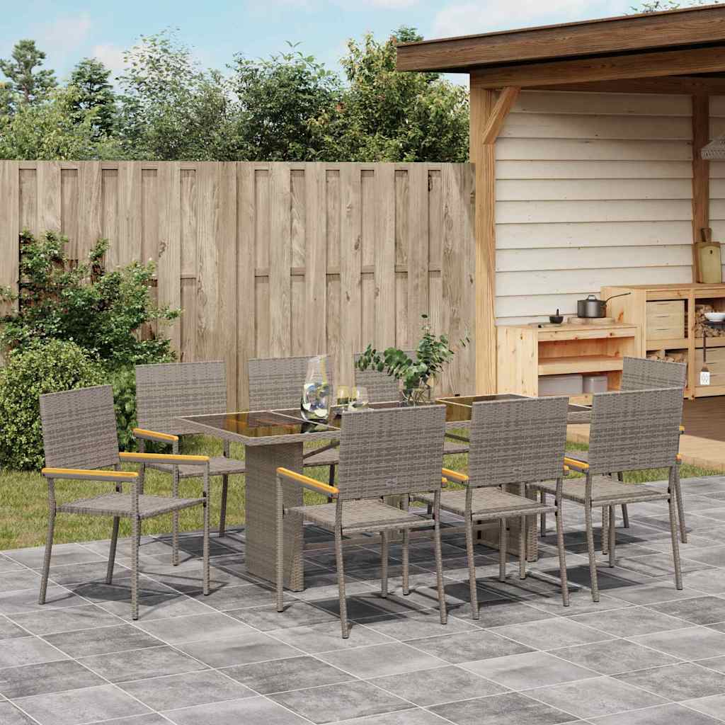 vidaXL Salon de jardin à manger 9 pcs Gris Résine tressée