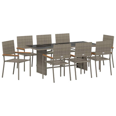 vidaXL Salon de jardin à manger 9 pcs Gris Résine tressée