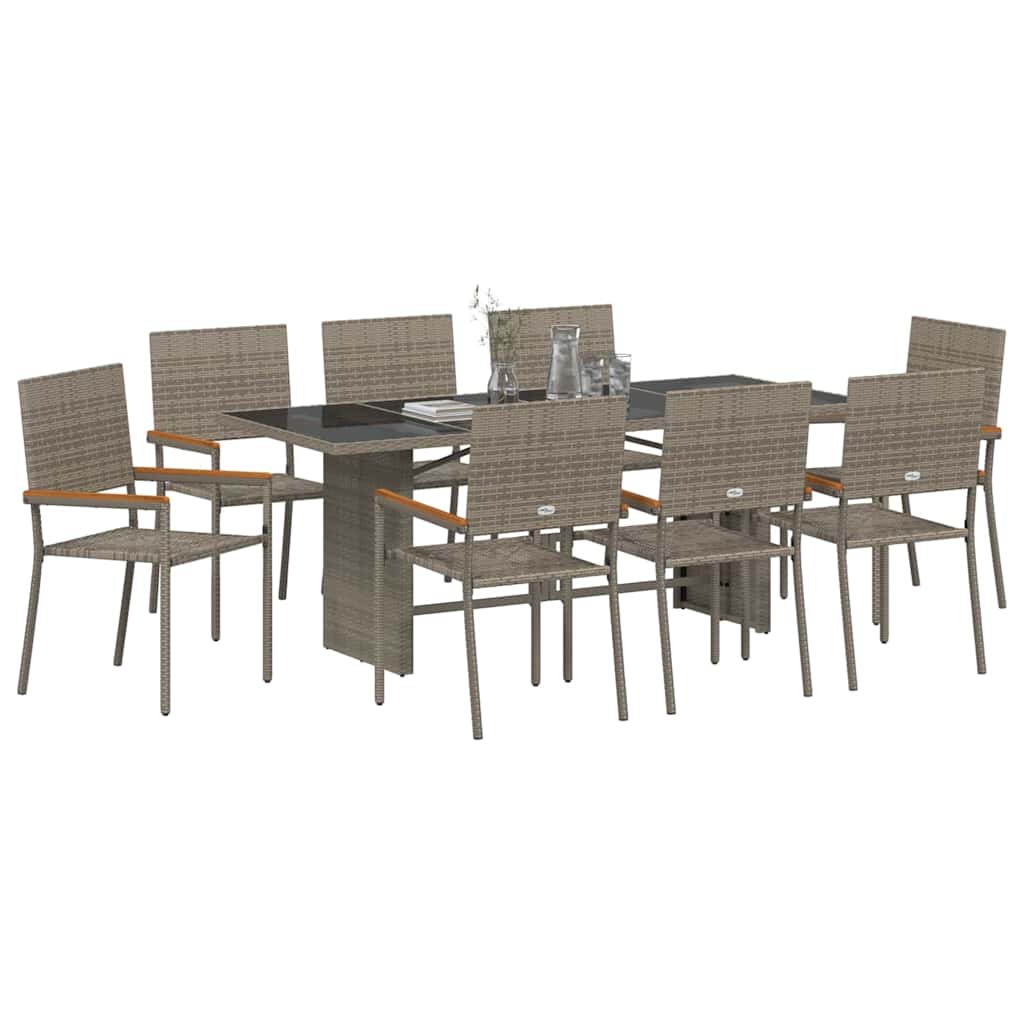 vidaXL Salon de jardin à manger 9 pcs Gris Résine tressée