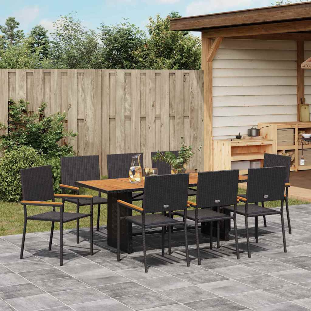 vidaXL Garten Essgruppe 9 pcs Schwarz Poly-Rattan