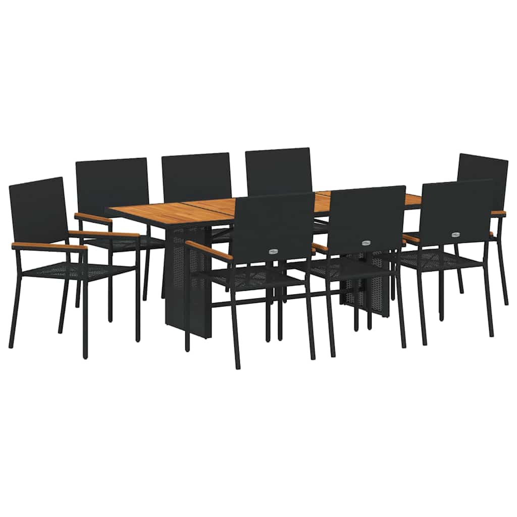 vidaXL Garten Essgruppe 9 pcs Schwarz Poly-Rattan