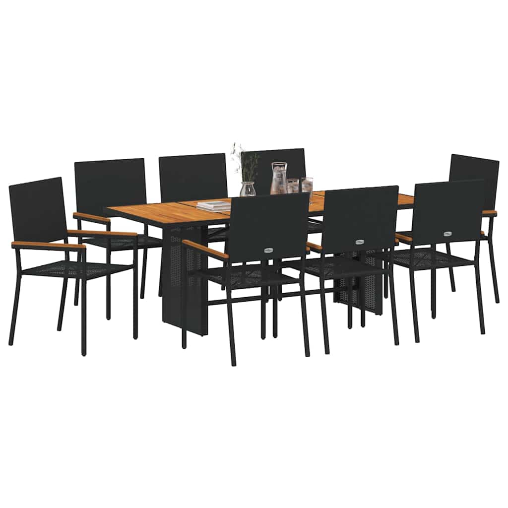 vidaXL Garten Essgruppe 9 pcs Schwarz Poly-Rattan