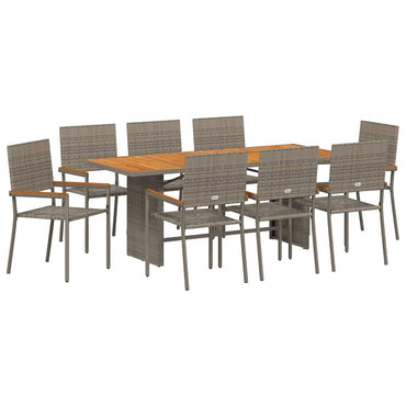 vidaXL Garten Essgruppe 9 pcs Grau Poly-Rattan