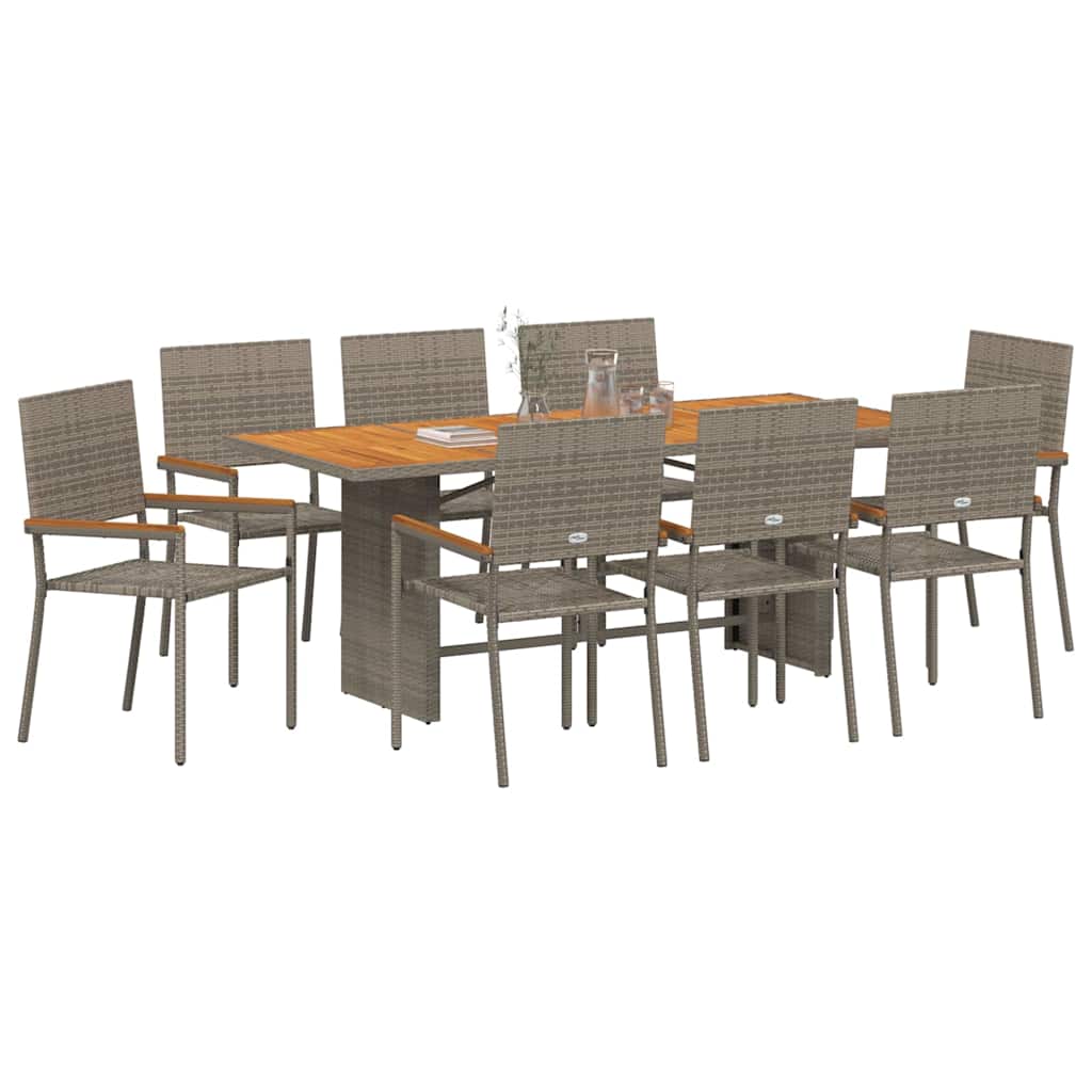 vidaXL Garten Essgruppe 9 pcs Grau Poly-Rattan