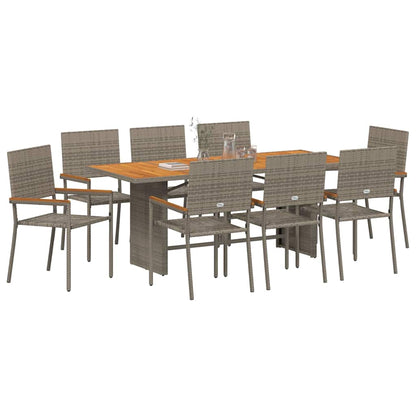 vidaXL Garten Essgruppe 9 pcs Grau Poly-Rattan