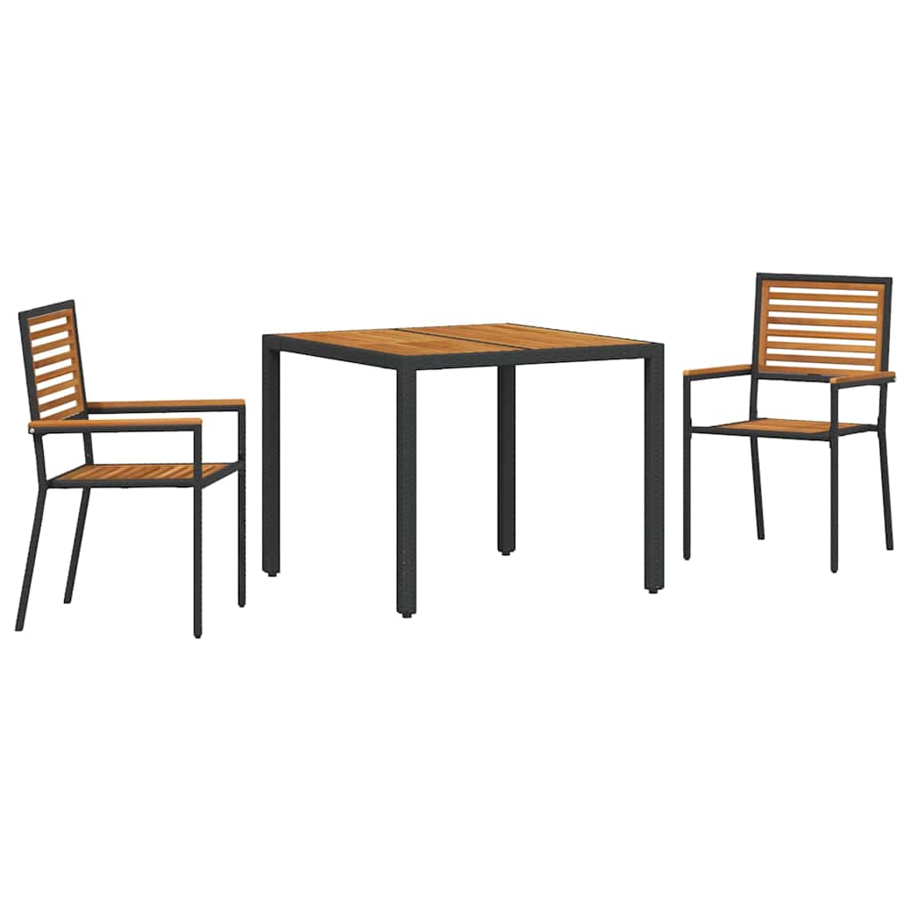 vidaXL Garten Essgruppe 3 pcs Schwarz und Braun Poly-Rattan