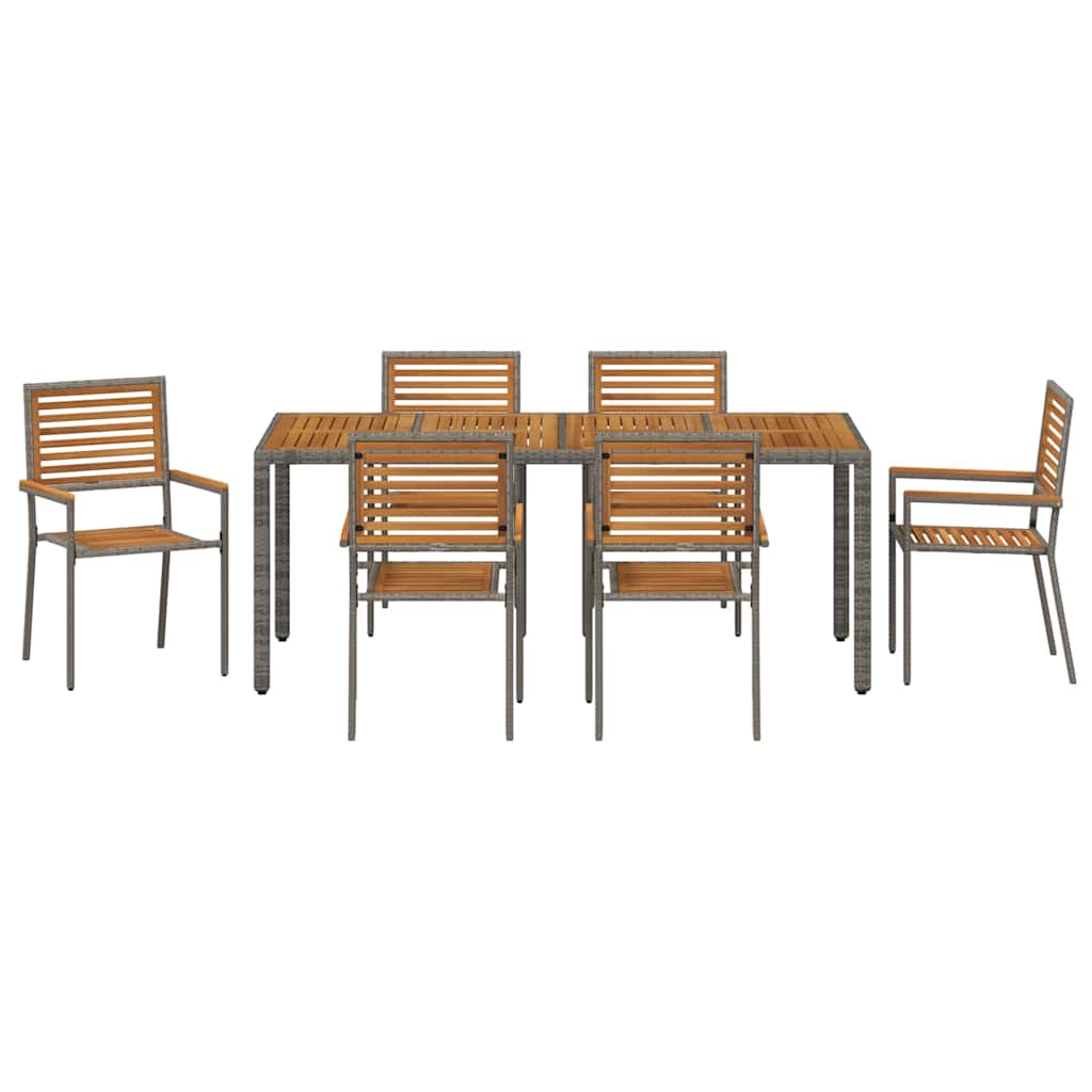 Garten Essgruppe 7 pcs Grau und Braun Poly-Rattan