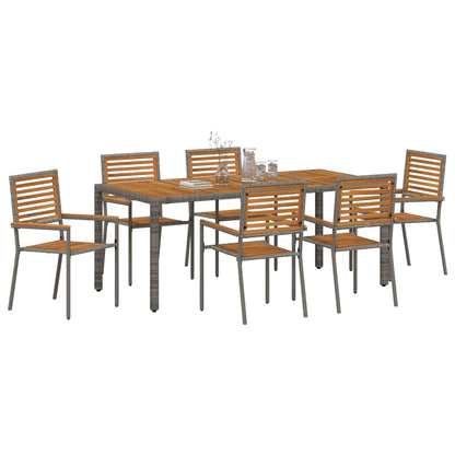 Garten Essgruppe 7 pcs Grau und Braun Poly-Rattan