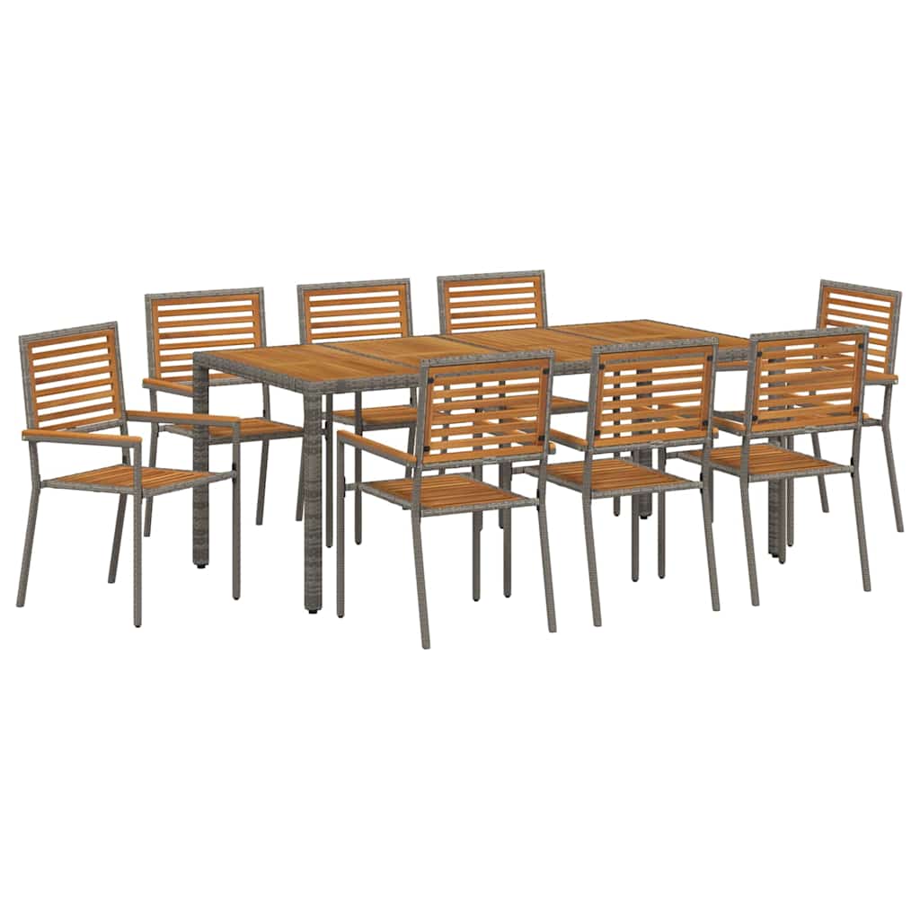 vidaXL Salle à manger de jardin 9 pcs Gris et marron Résine tressée