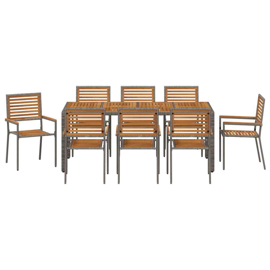 vidaXL Salle à manger de jardin 9 pcs Gris et marron Résine tressée