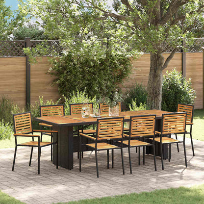 vidaXL Salon de jardin à dîner 9 pcs noir et marron en rotin synthétique