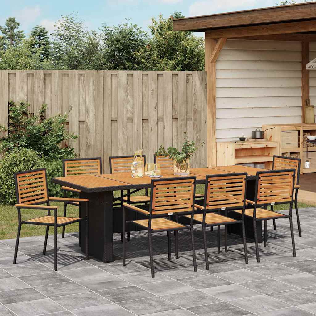 vidaXL Salon de jardin à dîner 9 pcs noir et marron en rotin synthétique