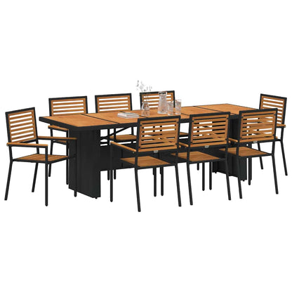 vidaXL Salon de jardin à dîner 9 pcs noir et marron en rotin synthétique