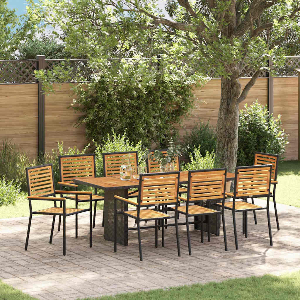 vidaXL Salon de jardin à dîner 9 pcs noir et marron résine tressée