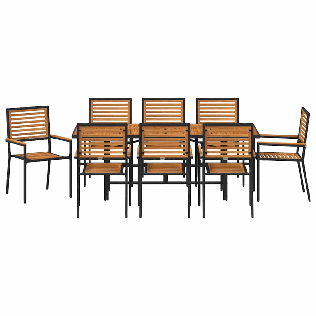 vidaXL Salon de jardin à dîner 9 pcs noir et marron résine tressée